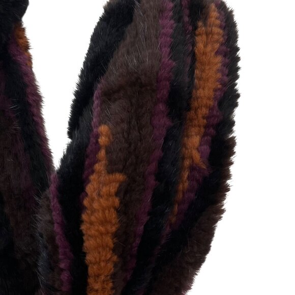 Belle Fare Salo Genuine Mink Fur Knit Pull Thru Scarf  Brown‎ Purple Gold 60" - Picture 5 of 10